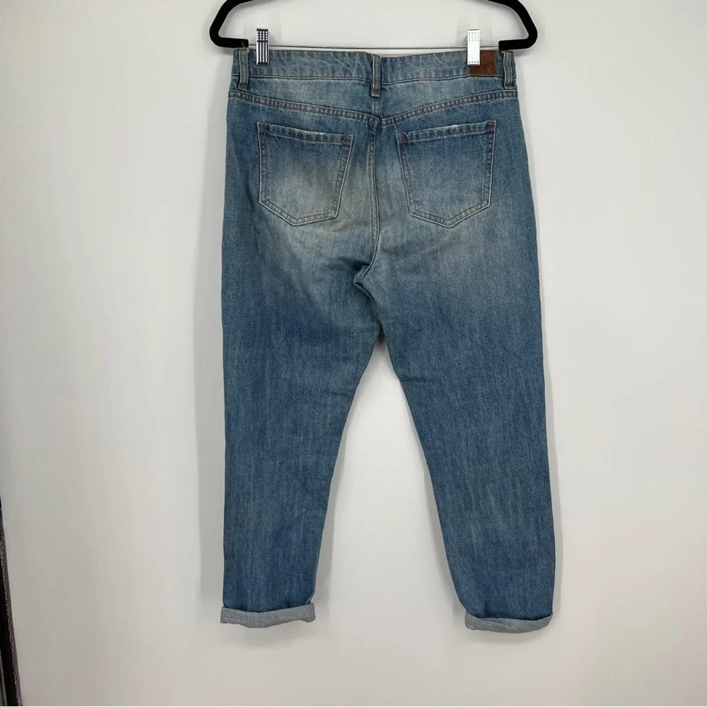 Life In Progress Distressed Ripped Straight Leg Rolled Cuffed Faded Denim Jeans
